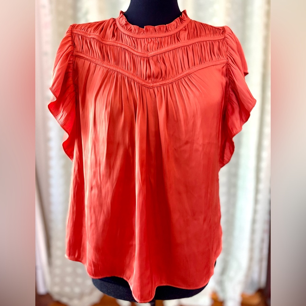 Joie Vibrant Coral Ruffled Blouse